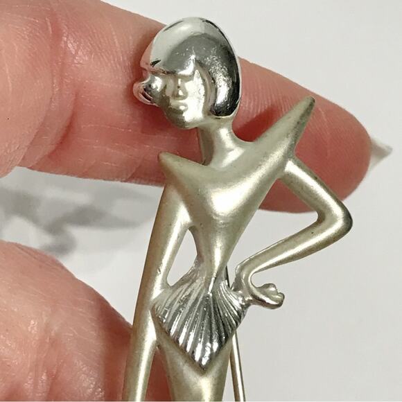 Vintage AJC Signed Mirror Sitting Lady Woman Figural Brooch Pin 3 Lot Set - Picture 8 of 16